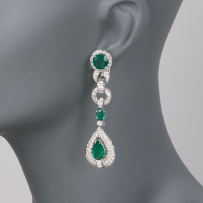 14.50 ct. t.w. Emerald and 6.25 ct. t.w. Diamond Earrings in 18kt White Gold &mdash; Alt Image 2