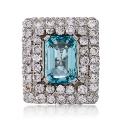 C. 1950 Vintage 11.25 Carat Aquamarine and 6.00 ct. t.w. Diamond Ring In 14kt White Gold. Size 5.5 &mdash; Alt Image 1
