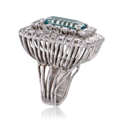 C. 1950 Vintage 11.25 Carat Aquamarine and 6.00 ct. t.w. Diamond Ring In 14kt White Gold. Size 5.5 &mdash; Alt Image 3