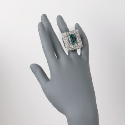 C. 1950 Vintage 11.25 Carat Aquamarine and 6.00 ct. t.w. Diamond Ring In 14kt White Gold. Size 5.5 &mdash; Alt Image 2