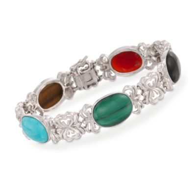 Mixed Gem Cabochon Station Bracelet in Sterling Silver &mdash; Alt Image 1