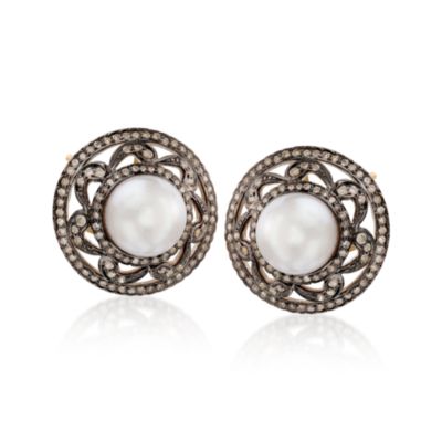 South Sea Pearl and 1.55 ct. t.w. Natural Diamond Earrings in Two-Tone &mdash; Alt Image 1