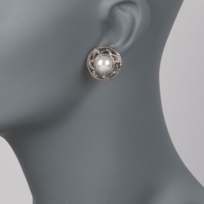 South Sea Pearl and 1.55 ct. t.w. Natural Diamond Earrings in Two-Tone &mdash; Alt Image 2