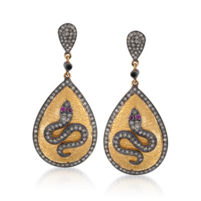 .97 ct. t.w. Natural Diamond Pear-Shaped Snake Earrings With Rubies in Two-Tone &mdash; Alt Image 1