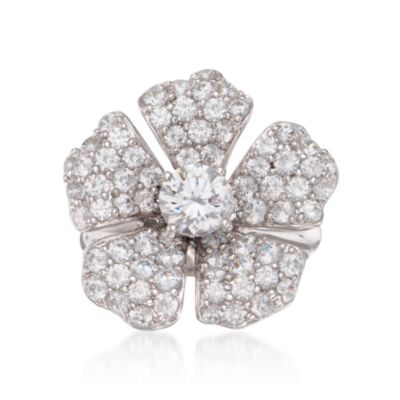 3.60 ct. t.w. Pave CZ Flower Ring in Sterling Silver &mdash; Alt Image 1