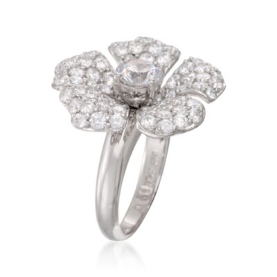 3.60 ct. t.w. Pave CZ Flower Ring in Sterling Silver &mdash; Alt Image 3