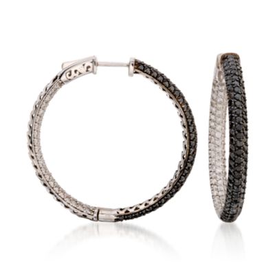 4.00 ct. t.w. Black and White Diamond In-And-Out Hoop Earrings in 14kt White Gold &mdash; Alt Image 1