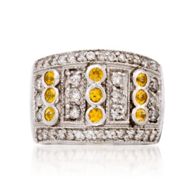 .90 ct. t.w. Yellow Sapphire and 1.00 ct. t.w. Diamond Ring in 18kt White Gold. Size 6 &mdash; Alt Image 1