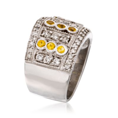 .90 ct. t.w. Yellow Sapphire and 1.00 ct. t.w. Diamond Ring in 18kt White Gold. Size 6 &mdash; Alt Image 3