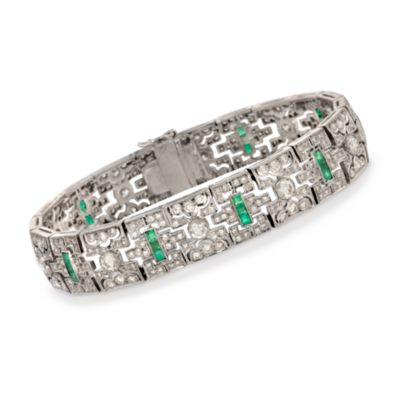 C. 1990 Vintage 2.40 ct. t.w. Emerald and 6.40 ct. t.w. Diamond Bracelet in 18kt White Gold. 6.75" &mdash; Alt Image 1