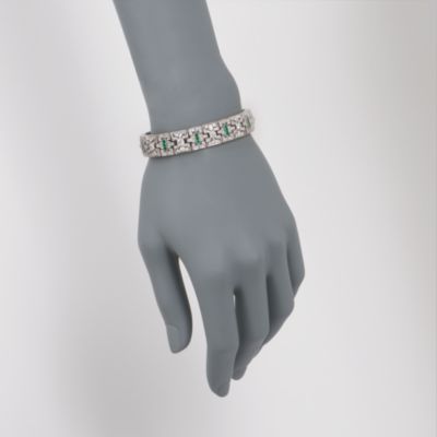 C. 1990 Vintage 2.40 ct. t.w. Emerald and 6.40 ct. t.w. Diamond Bracelet in 18kt White Gold. 6.75" &mdash; Alt Image 2