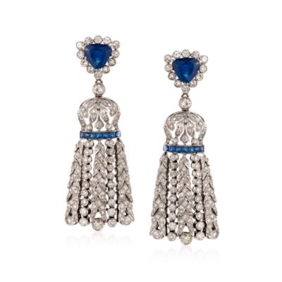 C. 2000 Vintage 5.10 ct. t.w. Sapphire and 5.00 ct. t.w. Diamond Earrings in 18kt White Gold &mdash; Alt Image 1