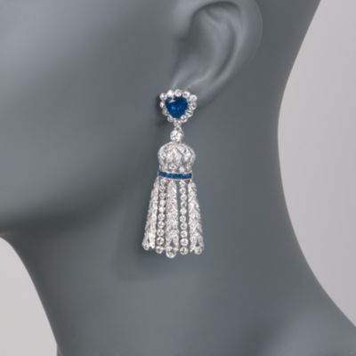 C. 2000 Vintage 5.10 ct. t.w. Sapphire and 5.00 ct. t.w. Diamond Earrings in 18kt White Gold &mdash; Alt Image 2