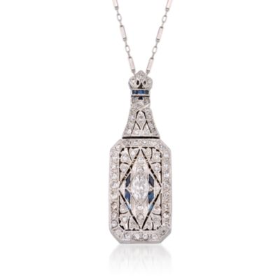 C. 1920 Vintage .15 ct. t.w. Sapphire and 1.80 ct. t.w. Diamond Necklace In 14kt White Gold and Platinum. 20" &mdash; Alt Image 1