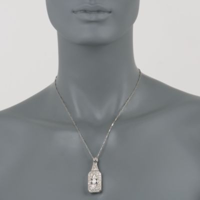 C. 1920 Vintage .15 ct. t.w. Sapphire and 1.80 ct. t.w. Diamond Necklace In 14kt White Gold and Platinum. 20" &mdash; Alt Image 2
