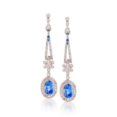 C. 2000 Vintage 7.95 ct. t.w. Sapphire and 1.65 ct. t.w. Diamond Earrings in 18kt White Gold &mdash; Alt Image 1