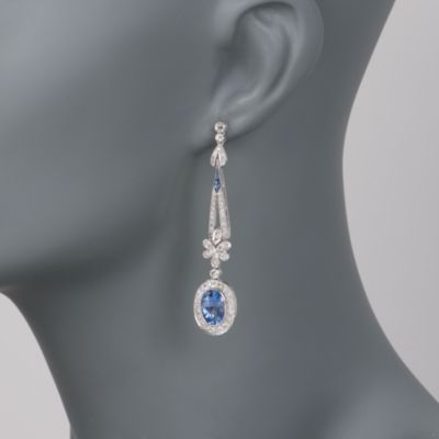 C. 2000 Vintage 7.95 ct. t.w. Sapphire and 1.65 ct. t.w. Diamond Earrings in 18kt White Gold &mdash; Alt Image 2
