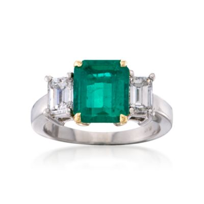 C. 2000 Vintage 2.40 Carat Emerald and 1.10 ct. t.w. Diamond Ring in 18kt Yellow Gold and Platinum. Size 5.75 &mdash; Alt Image 1