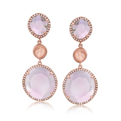 15.05 ct. t.w. Amethyst and .90 ct. t.w. Diamond Drop Earrings in 14kt Rose Gold. Clip/Post Earrings &mdash; Alt Image 1
