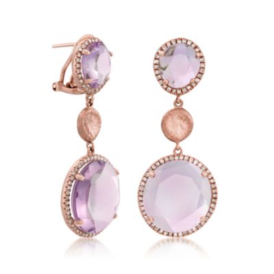 15.05 ct. t.w. Amethyst and .90 ct. t.w. Diamond Drop Earrings in 14kt Rose Gold. Clip/Post Earrings &mdash; Alt Image 3