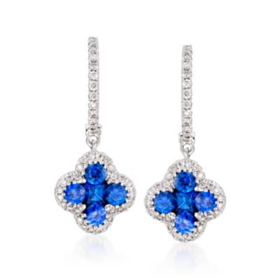 Gregg Ruth 1.02 ct. t.w. Sapphire and .26 ct. t.w. Diamond Drop Earrings in 18kt White Gold &mdash; Alt Image 1