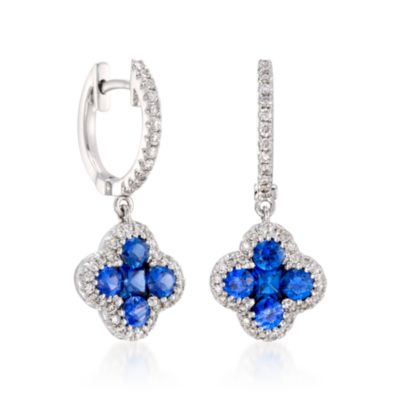 Gregg Ruth 1.02 ct. t.w. Sapphire and .26 ct. t.w. Diamond Drop Earrings in 18kt White Gold &mdash; Alt Image 3