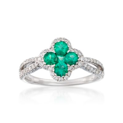 Gregg Ruth .53 ct. t.w. Emerald and .38 ct. t.w. Diamond Ring in 18kt White Gold &mdash; Alt Image 1