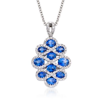 Gregg Ruth 2.08 ct. t.w. Sapphire and .47 ct. t.w. Diamond Pendant Necklace in 18kt White Gold &mdash; Alt Image 1