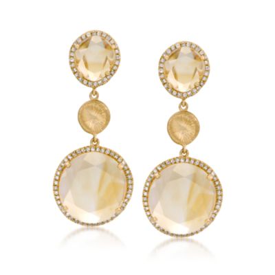 11.00 ct. t.w. Citrine and .90 ct. t.w. Diamond Drop Earrings in 14kt Yellow Gold &mdash; Alt Image 1