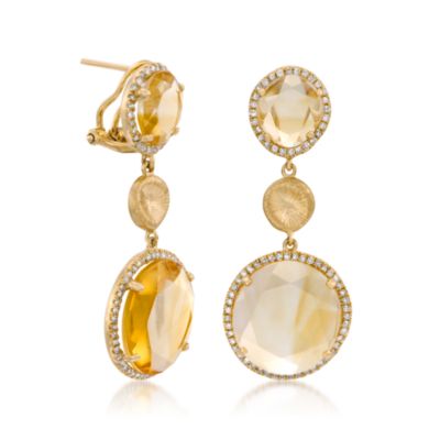 11.00 ct. t.w. Citrine and .90 ct. t.w. Diamond Drop Earrings in 14kt Yellow Gold &mdash; Alt Image 3