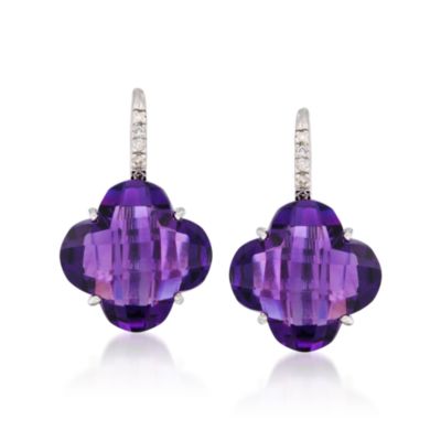 16.00 ct. t.w. Amethyst Earrings With Diamonds in 14kt White Gold &mdash; Alt Image 1