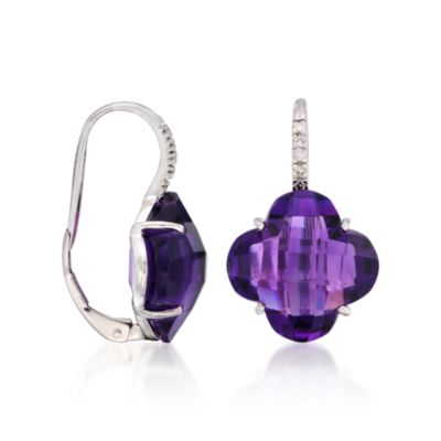 16.00 ct. t.w. Amethyst Earrings With Diamonds in 14kt White Gold &mdash; Alt Image 3