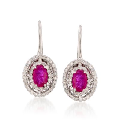 1.20 ct. t.w. Ruby and .55 ct. t.w. Diamond Earrings in 14kt White Gold &mdash; Alt Image 1