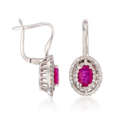 1.20 ct. t.w. Ruby and .55 ct. t.w. Diamond Earrings in 14kt White Gold &mdash; Alt Image 3
