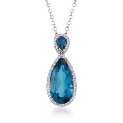 11.00 ct. t.w. Blue Topaz and .40 ct. t.w. Diamond Necklace in 14kt White Gold. 16" &mdash; Alt Image 1