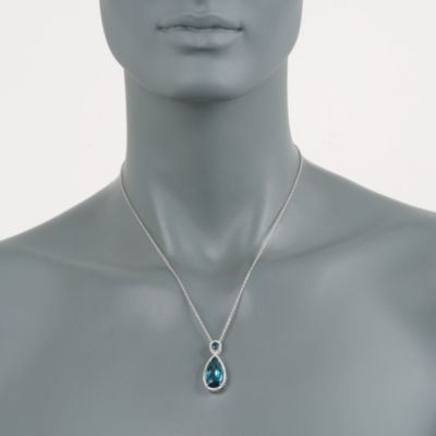 11.00 ct. t.w. Blue Topaz and .40 ct. t.w. Diamond Necklace in 14kt White Gold. 16" &mdash; Alt Image 3