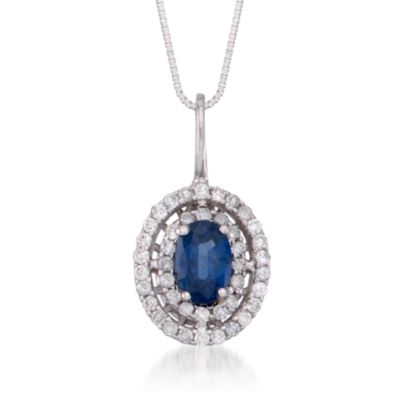 .60 Carat Sapphire and .25 ct. t.w. Diamond Pendant Necklace in 14kt White Gold. 16" &mdash; Alt Image 1