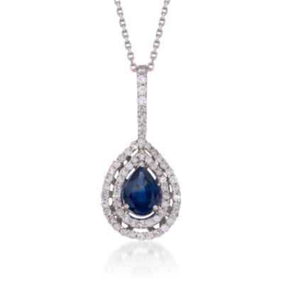 1.15 Carat Sapphire and .60 ct. t.w. Diamond Pendant Necklace in 14kt White Gold. 16" &mdash; Alt Image 1