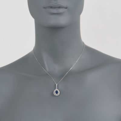1.15 Carat Sapphire and .60 ct. t.w. Diamond Pendant Necklace in 14kt White Gold. 16" &mdash; Alt Image 2