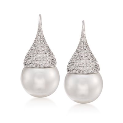 13.5-14.5mm South Sea Pearl Earrings With Diamonds In 18kt White Gold &mdash; Alt Image 1