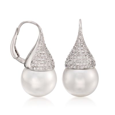 13.5-14.5mm South Sea Pearl Earrings With Diamonds In 18kt White Gold &mdash; Alt Image 3