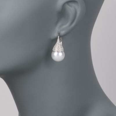 13.5-14.5mm South Sea Pearl Earrings With Diamonds In 18kt White Gold &mdash; Alt Image 2