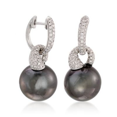 13-13.5mm Black South Sea Pearl Earrings With Diamonds in 18kt White Gold  &mdash; Alt Image 3