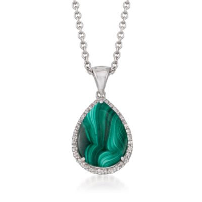 Malachite Necklace With .33 ct. t.w. Diamonds In Sterling Silver. 18" &mdash; Alt Image 1