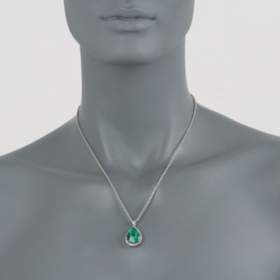 Malachite Necklace With .33 ct. t.w. Diamonds In Sterling Silver. 18" &mdash; Alt Image 2