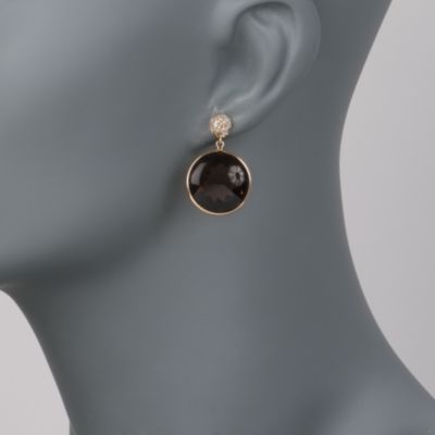 35.00 ct. t.w. Smoky Quartz and .50 ct. t.w. Diamond Earrings in 18kt Yellow Gold &mdash; Alt Image 2