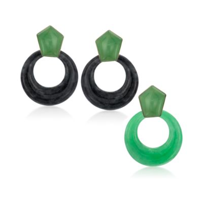 Jade Interchangeable Hoop Earring Set in 14kt Yellow Gold &mdash; Alt Image 1