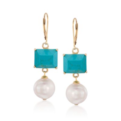 Composed Turquoise and Pearl Earrings in Vermeil Leverback Earrings &mdash; Alt Image 1