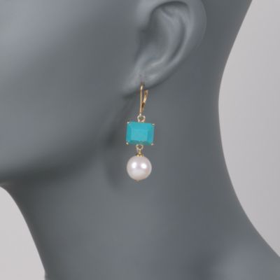 Composed Turquoise and Pearl Earrings in Vermeil Leverback Earrings &mdash; Alt Image 2