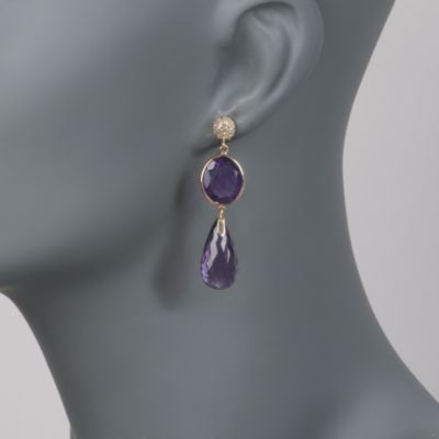 35.00 ct. t.w. Amethyst and .51 ct. t.w. Diamond Earrings in 18kt Yellow Gold &mdash; Alt Image 2